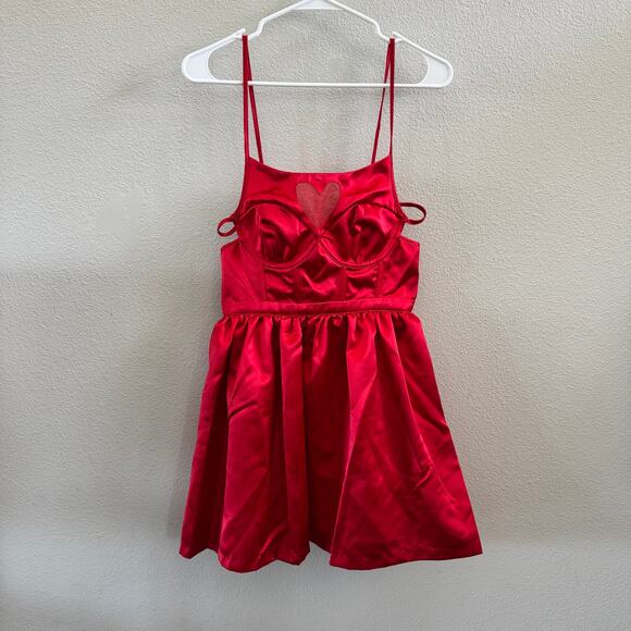 NEW For Love & Lemons Lauren Heart Mini Dress Womens Size Small Satin Strappy - Picture 1 of 8